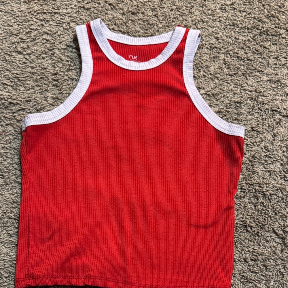 Rue21 Red and White Ribbed Tank Top